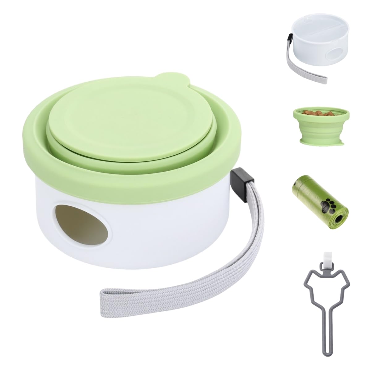 LZSOMPK Multifunctional Dog Poop Bag Holder Dog Poop Bag Dispenser Collapsible Dog Bowls for Travel Portable Dog Food Container for Traveling Camping Walking (Green)